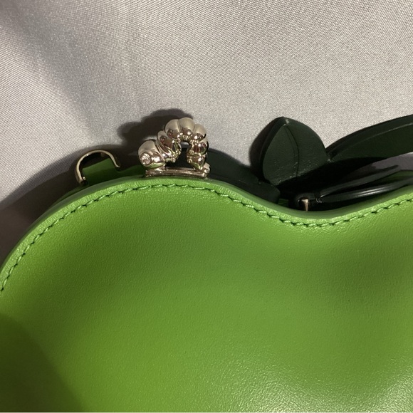 Kate Spade Novelty 3D Picnic Green Apple Worm Smooth Leather Crossbody Bag EUC - Picture 7 of 13